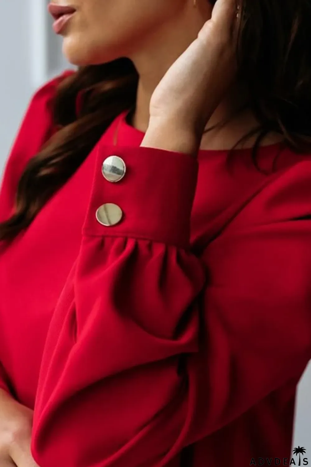 Back Button Solid Color Midi Dress