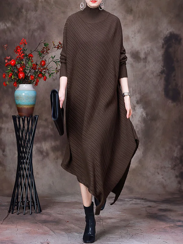 Irregularity Roomy Pure Color High-Neck Sweater Dresses