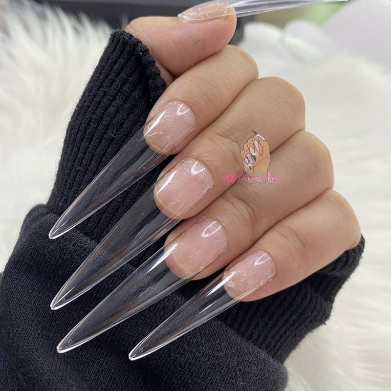 3XL Long Stiletto Full Cover False Nail Tips Sculpted Clear Press On Artificial Fake Nails Salon Manicure Supply