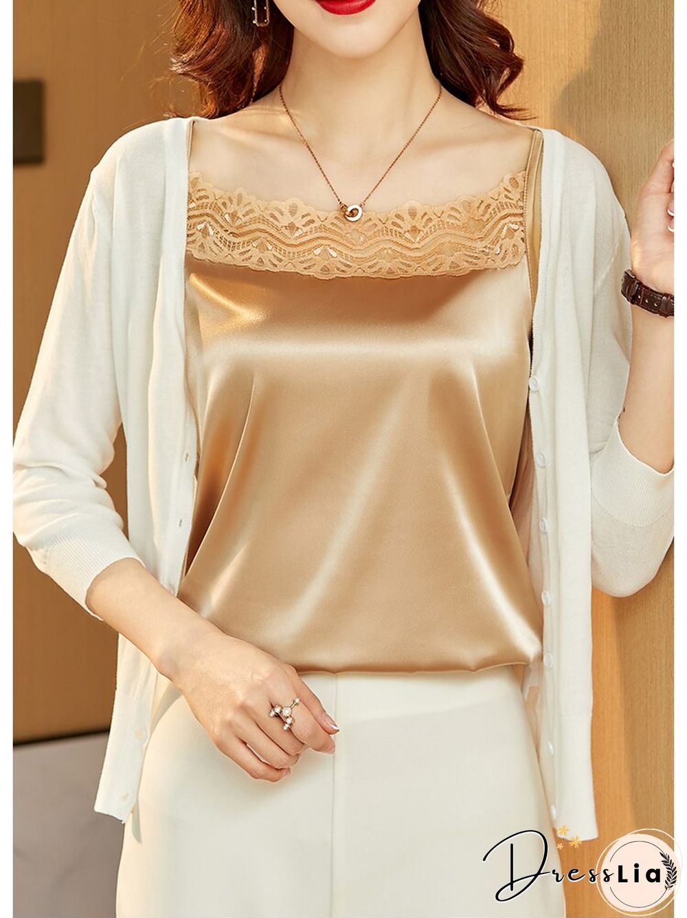 Sexy Lace Patchwork Cami Tops Women Summer New Fashion Inner Matching Suit Silk Satin Sleeveless Tank Top Female