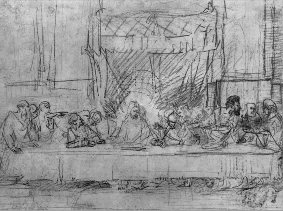 REMBRANDT'S JESUS CHRIST LAST SUPPER SKETCH 8.5 X11 Photo Poster painting REPRINT AFTER DAVINCI