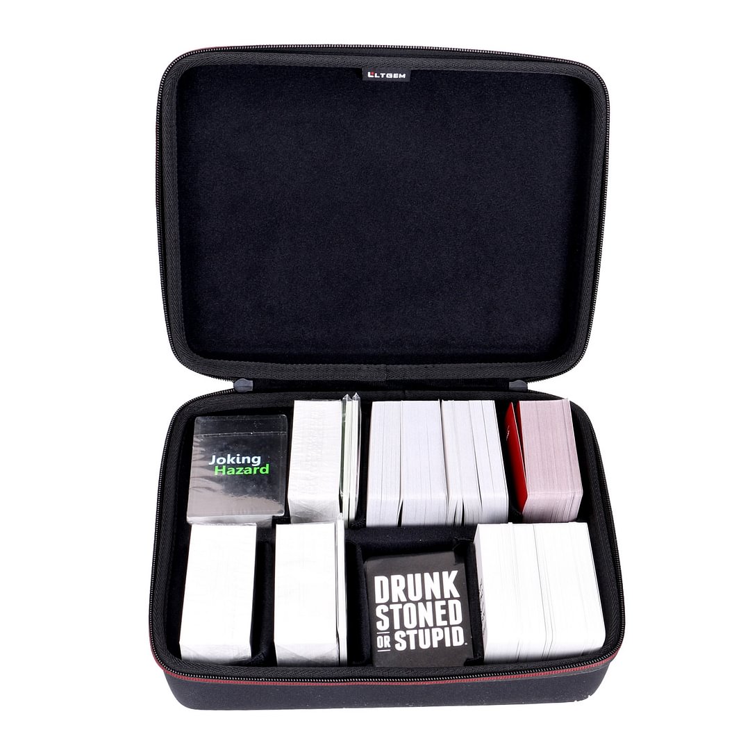 LTGEM EVA Hard Portable Travel Case for Card Games. Hold up to 1600 Cards with 6 Moveable Dividers (2 Row) - Black