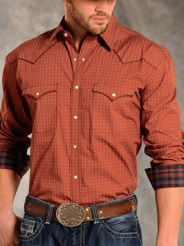 Men's Print Long Sleeve Snap Western Shirt