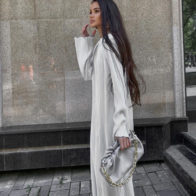 Ootddress Casual Loose Female Long Dress Long Sleeve Basic Solid High Streetwear White Summer For Women Fashion Maxi Dress Outfits