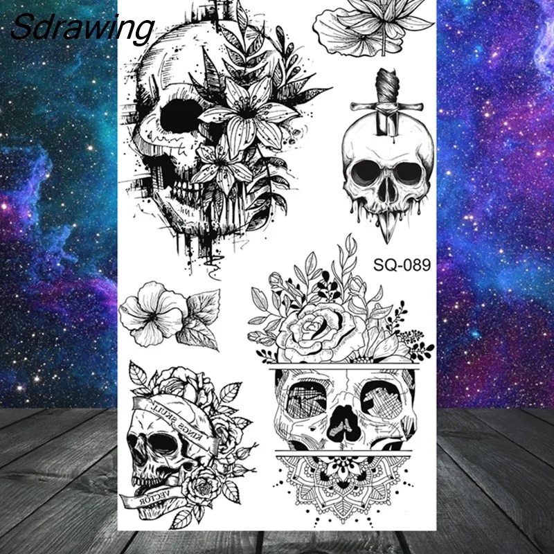 Sdrawing Tribal Anchor Scorpion Dragon Thorns Temporary Tattoos For Women Men Kids Cross Tatoo Butterfly Skull Fake Tattoo Small