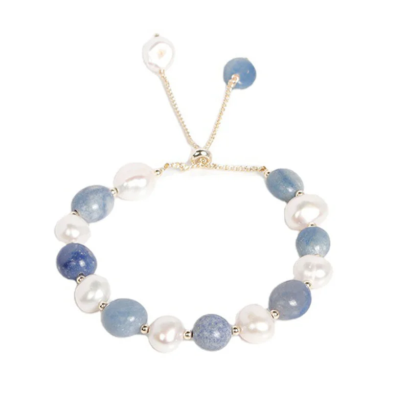 Natural Blue Aventurine Crystal Pearl Bead Healing Bracelet