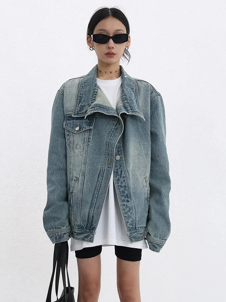 Brownm Asymmetrical Denim Jacket
