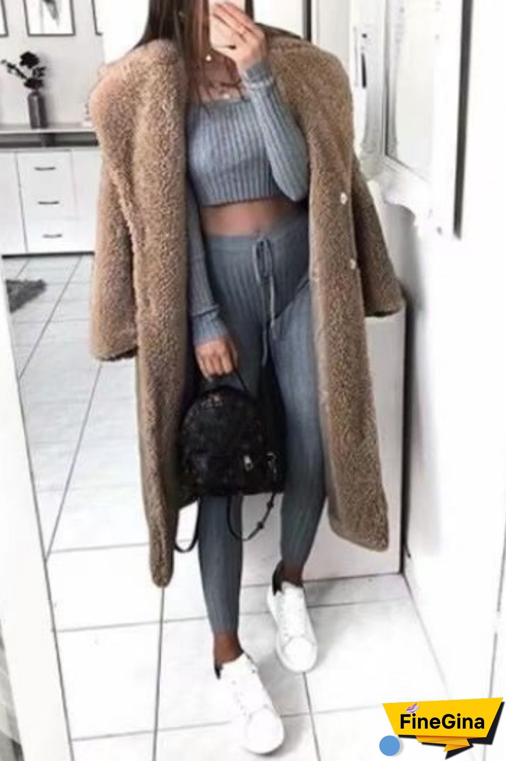 Black Casual Solid Cardigan Turndown Collar Outerwear