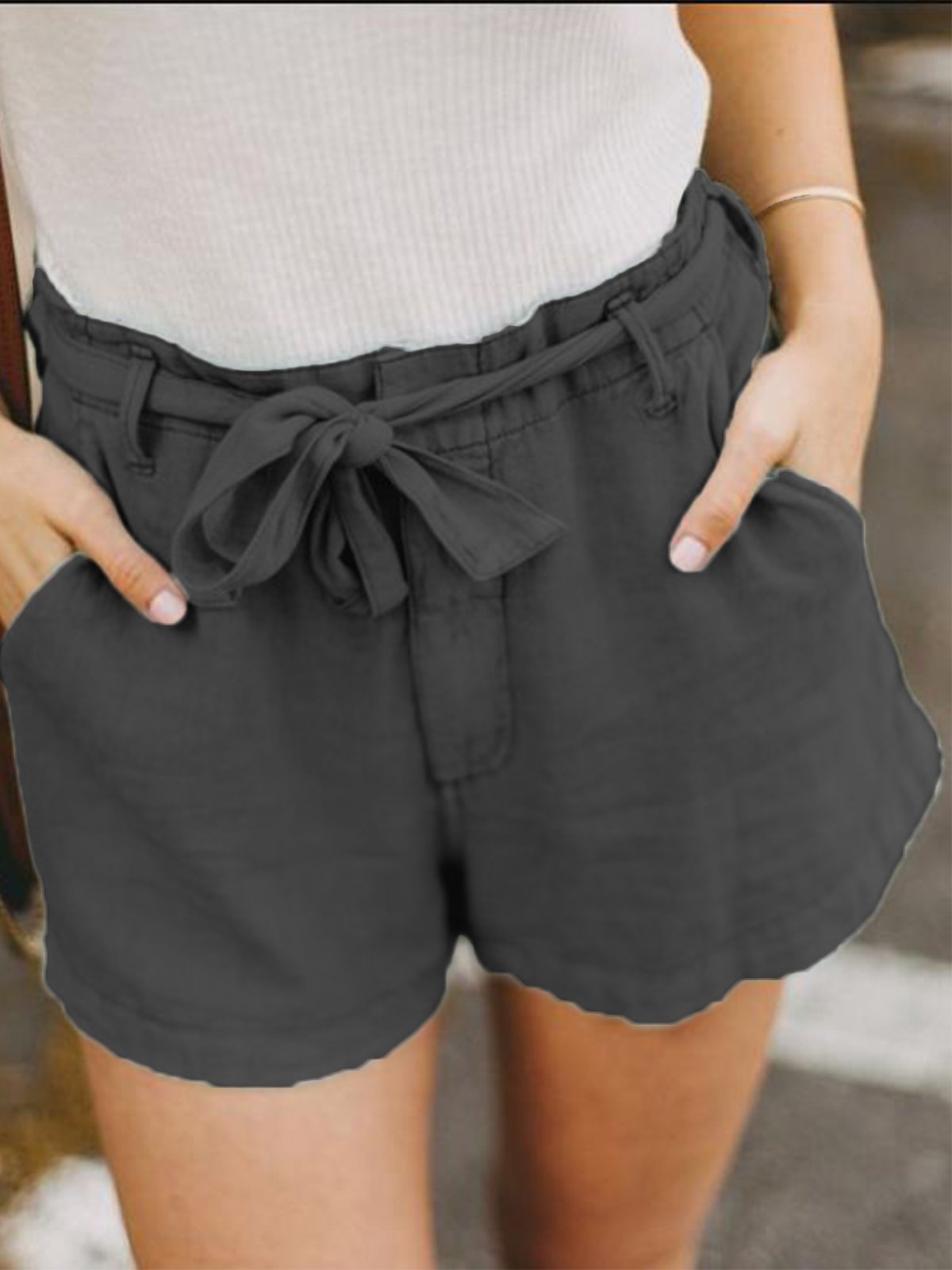 Solid Casual Pockets Shorts