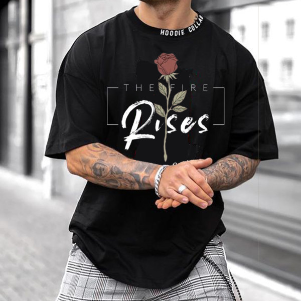 Men's black rose print short-sleeved t-shirt