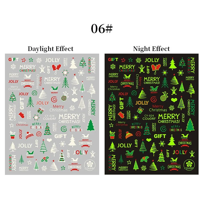 3D Luminous Nail Stickers Halloween Pumpkin Spider Star Moon Transfer Sliders  Winter Glow In The Dark Nail Art Decoration-Nail Inspo