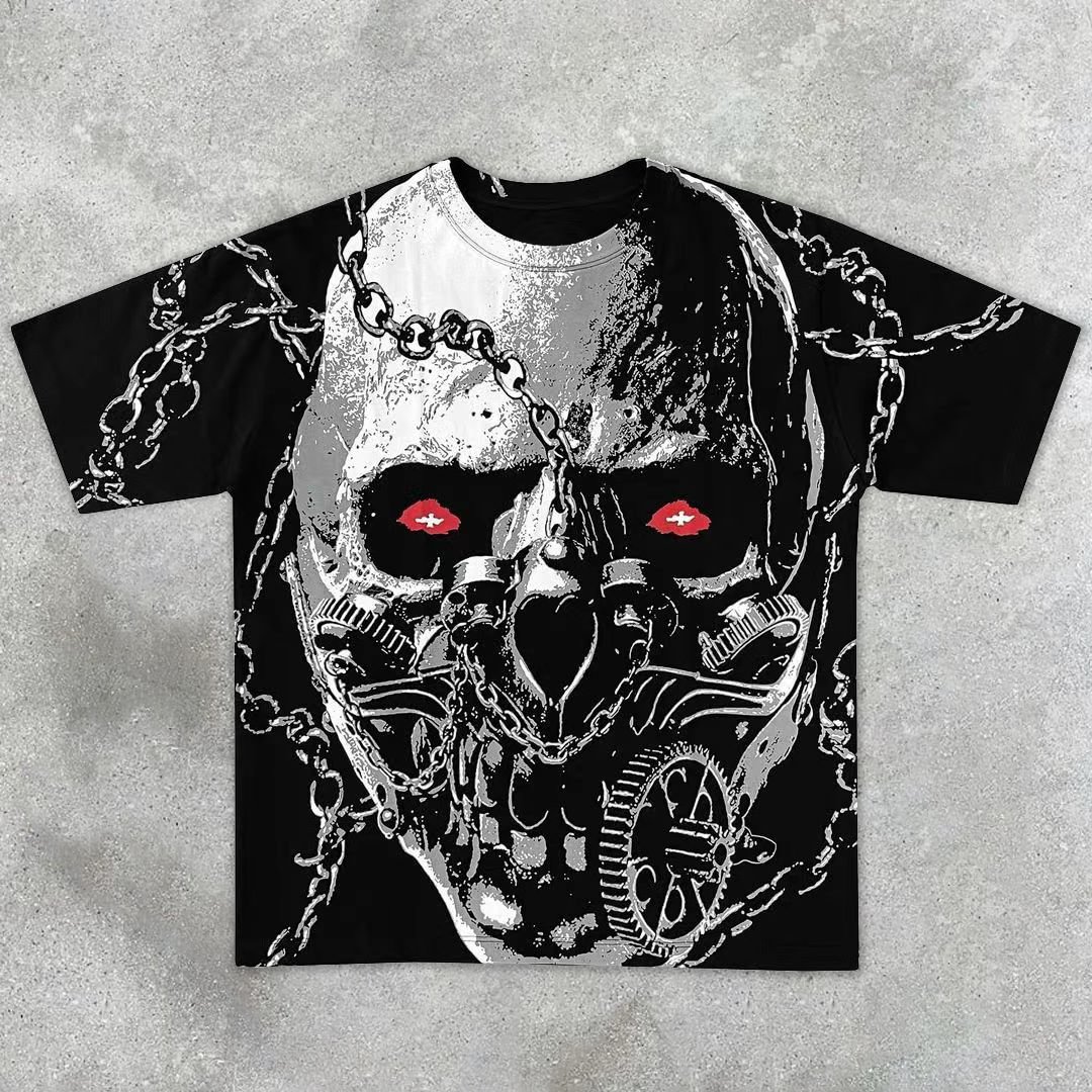 Metal mechanical skull casual street T-shirt