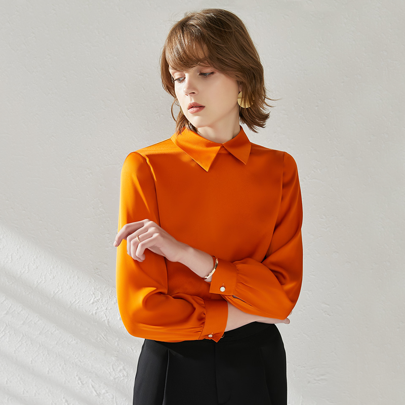 Luxurious Orange Silk Shirt Front View
