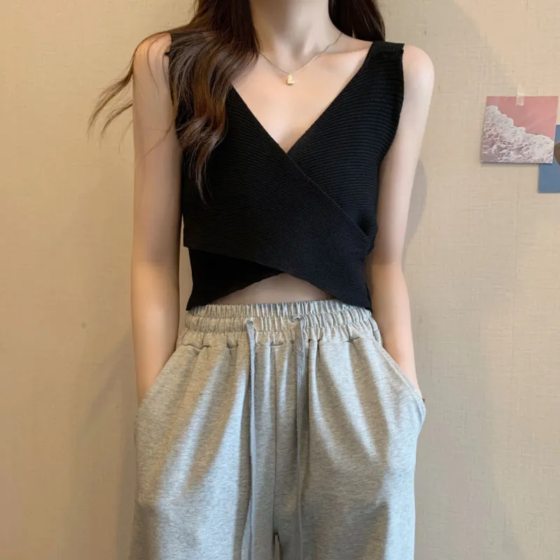 Uveng Uveng Color Cross Waistcoat Women Wearing Summer Slings New Deep V Bosom Sexy Hottie Sleeveless Top In Style