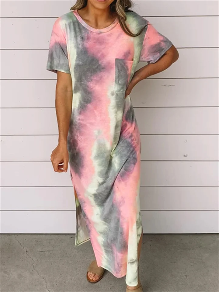 Explosions Of Women's Tie-dye Printed Split Dress | EGEMISS