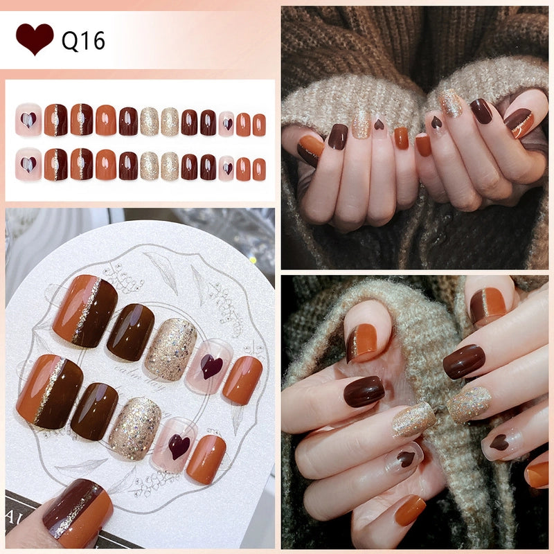 Cute Sweet Color Block Flower ABS Press-on Nails 1 Set