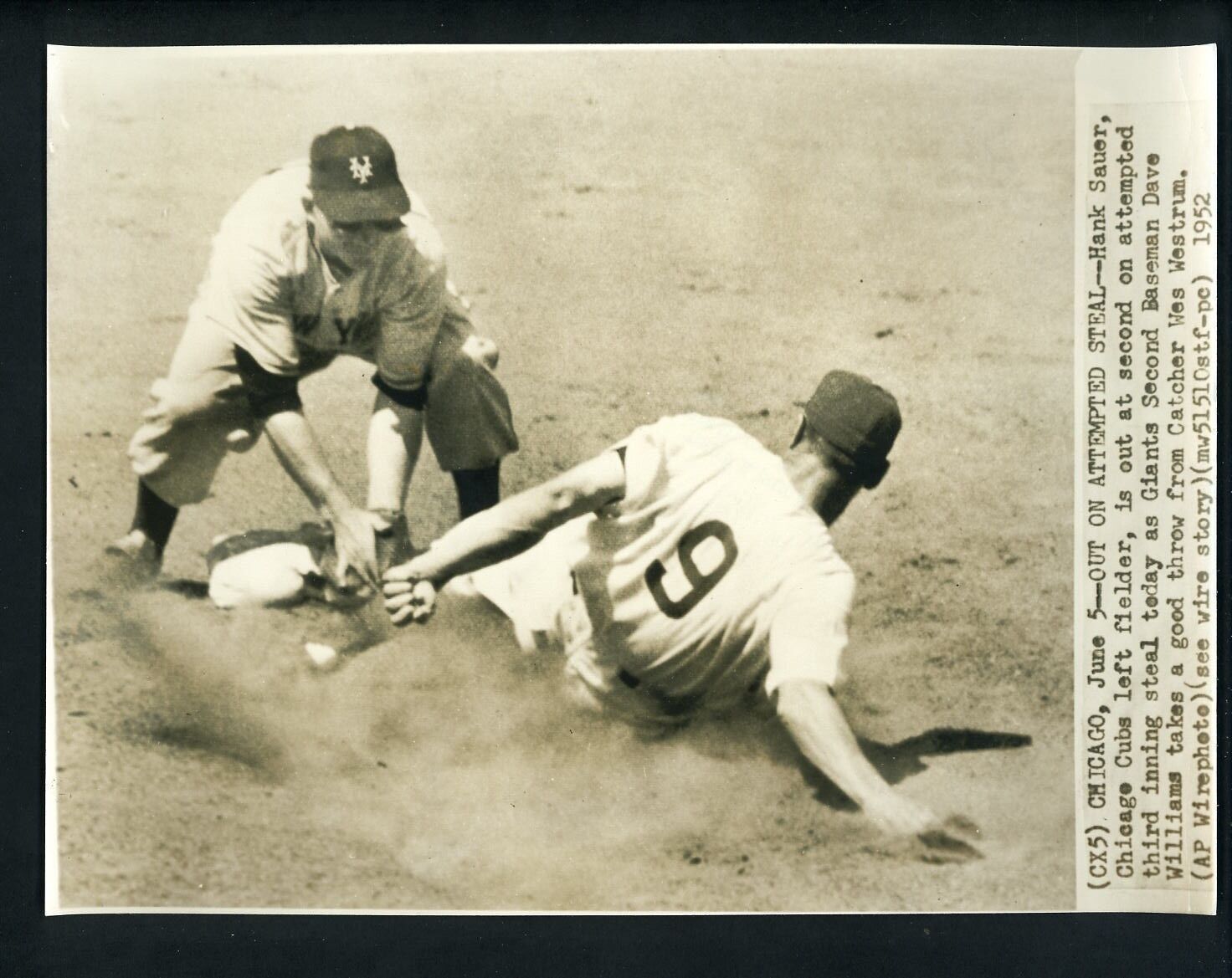 Davey Williams & Hank Sauer 1952 Press Photo Poster painting New York Giants Chicago Cubs