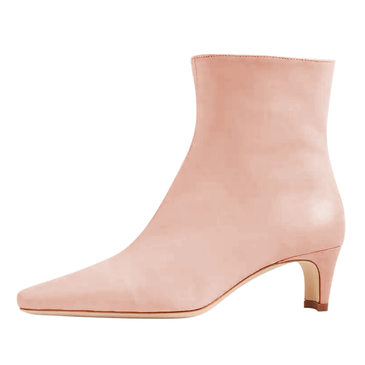 Pink Vegan Leather Square Toe Zipper Booties for Women with Block Heel Nicepairs