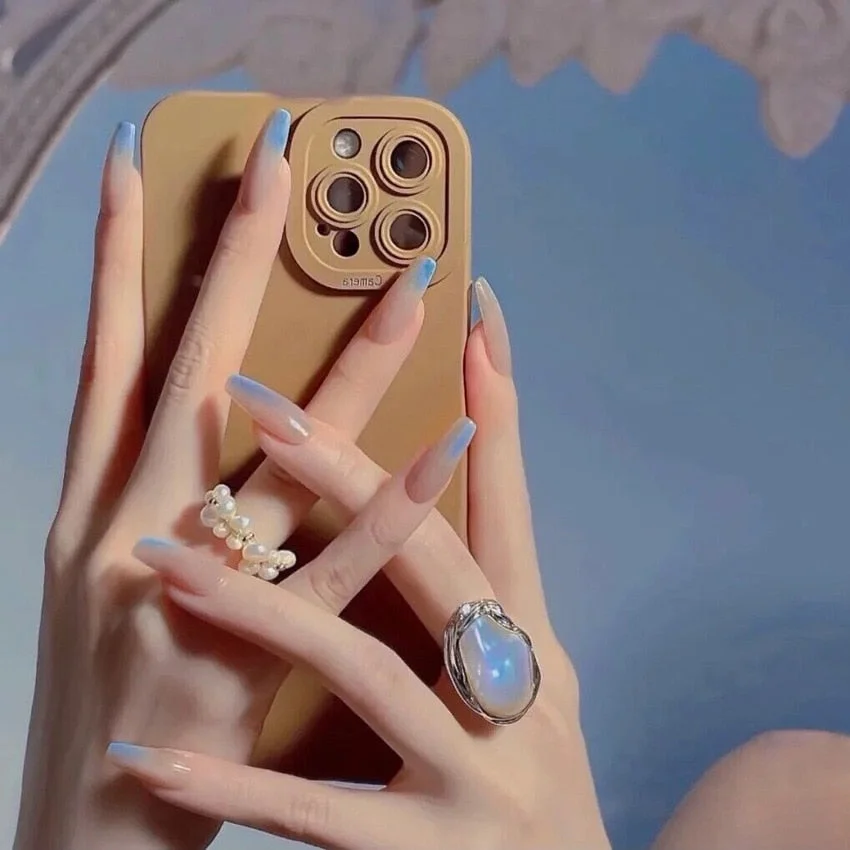 24Pcs Coffee Color With Grids Heart Designs False Nail Full Cover Fake Nails with Glue Detachable Wearable Manicure Nail Tips-Nail Inspo