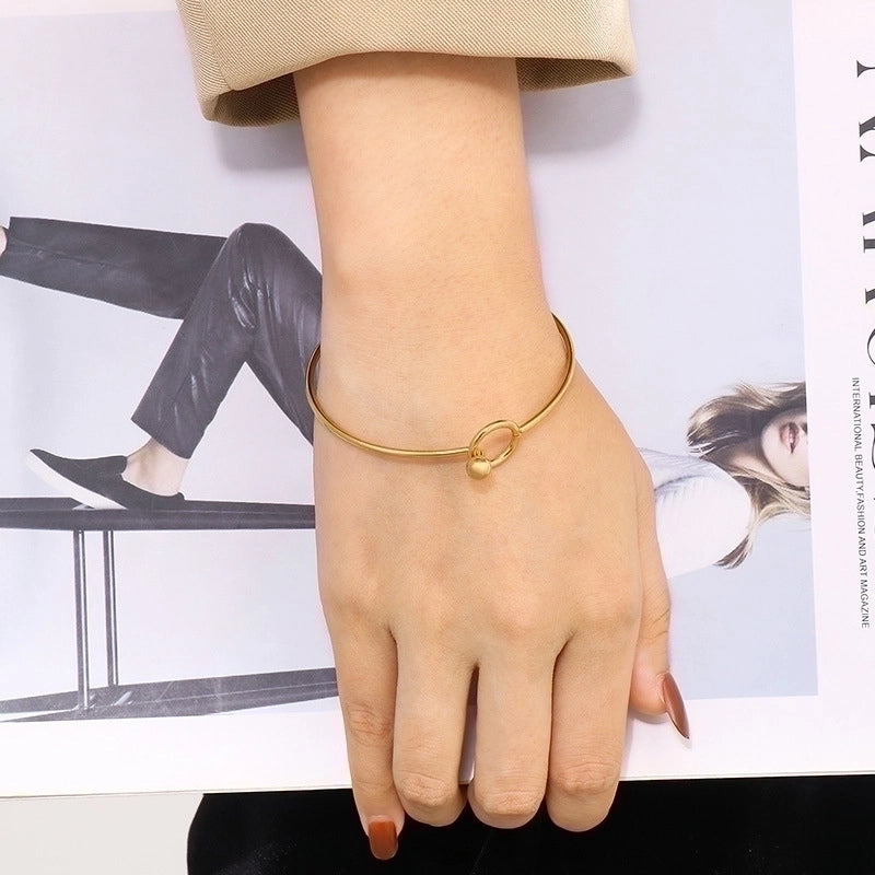 Elegant Minimalist Round Stainless Steel 18K Gold Plated Bangle In Bulk