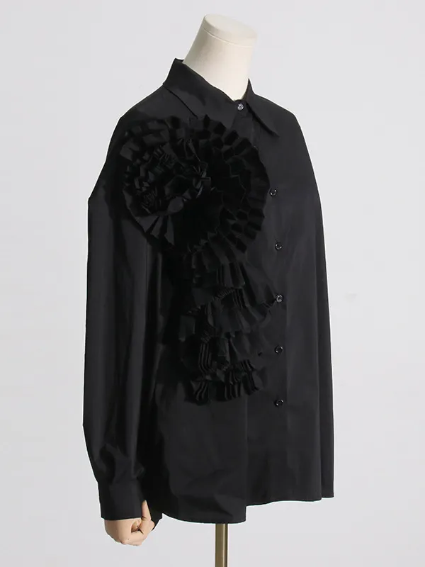 Long Sleeves Asymmetric Buttoned Split-front Blouses&shirts Tops