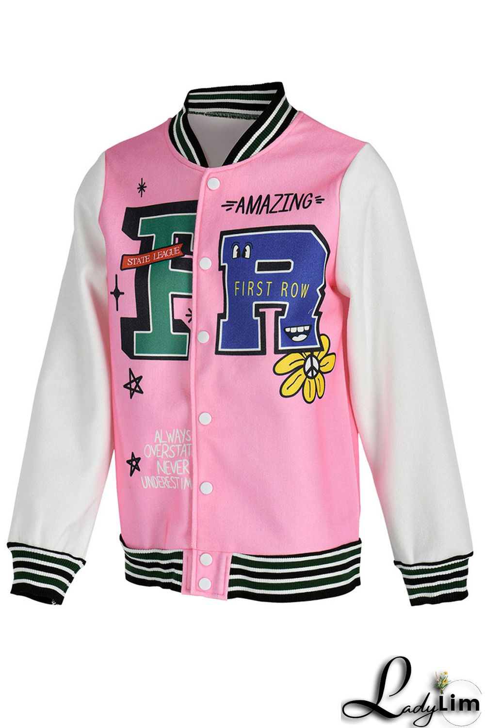 Pink Casual Print Patchwork Buckle Outerwear