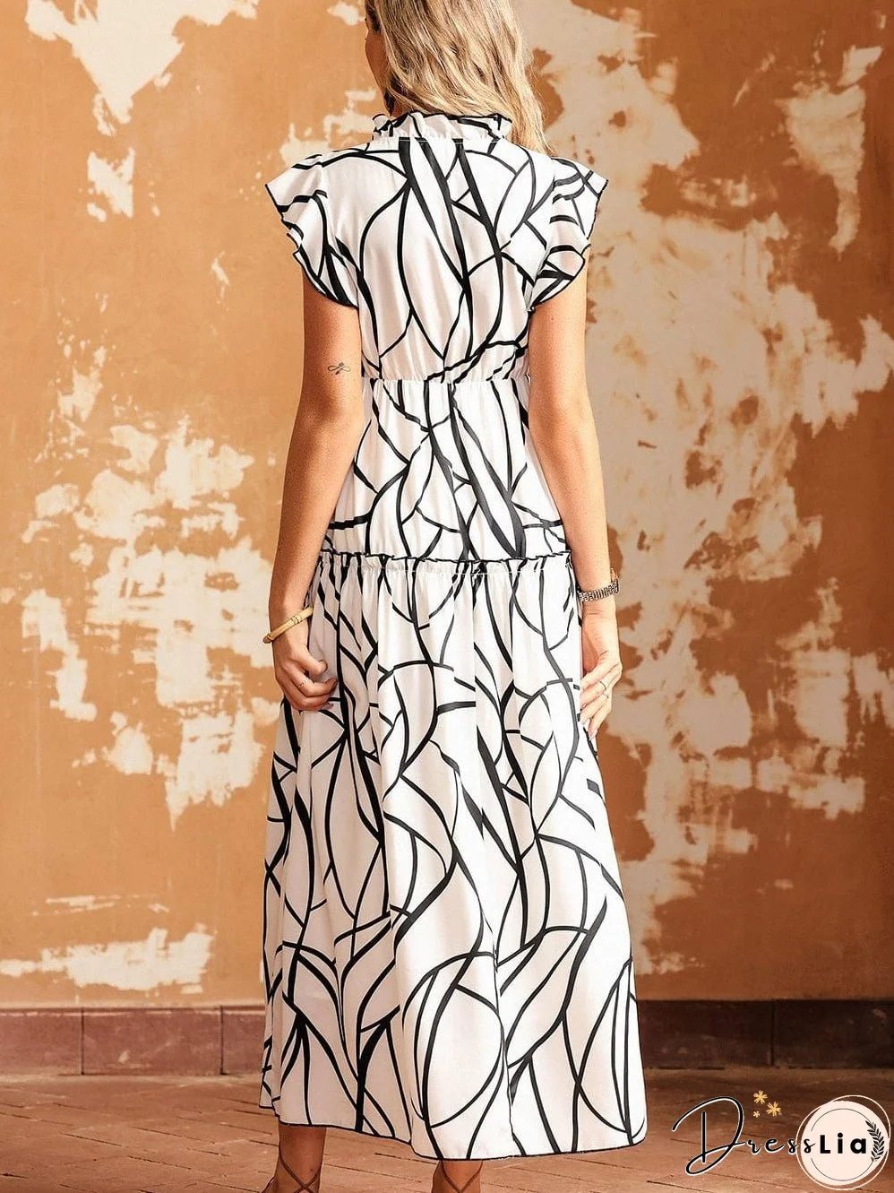 V-Neck Maxi Dress with Abstract Print