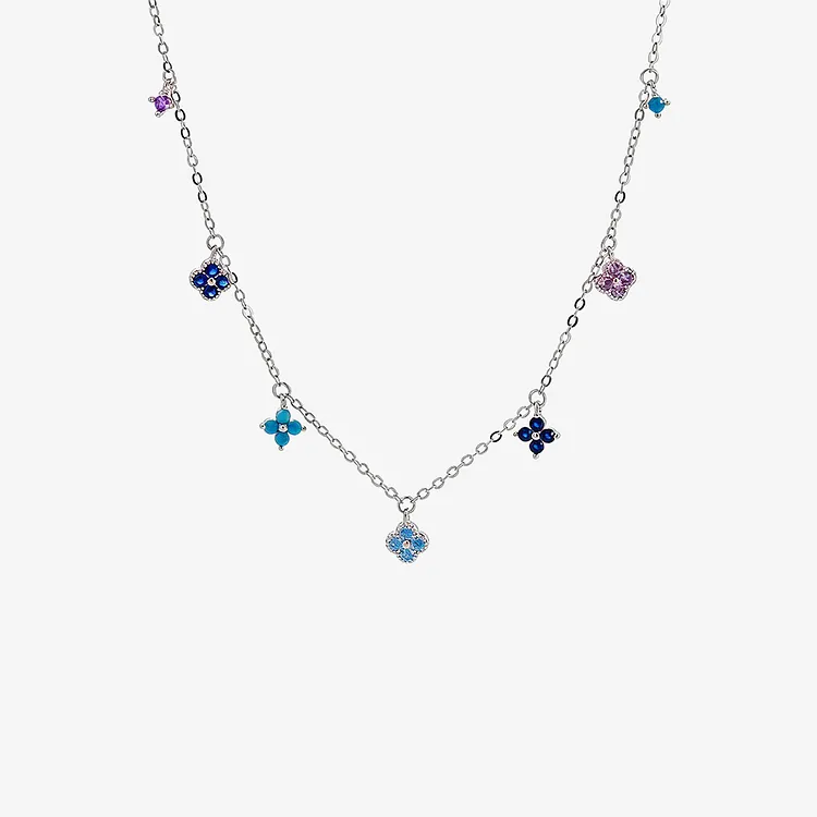 Irish Blessing Multicolor Diamonds Four-leaf Clovers Necklace