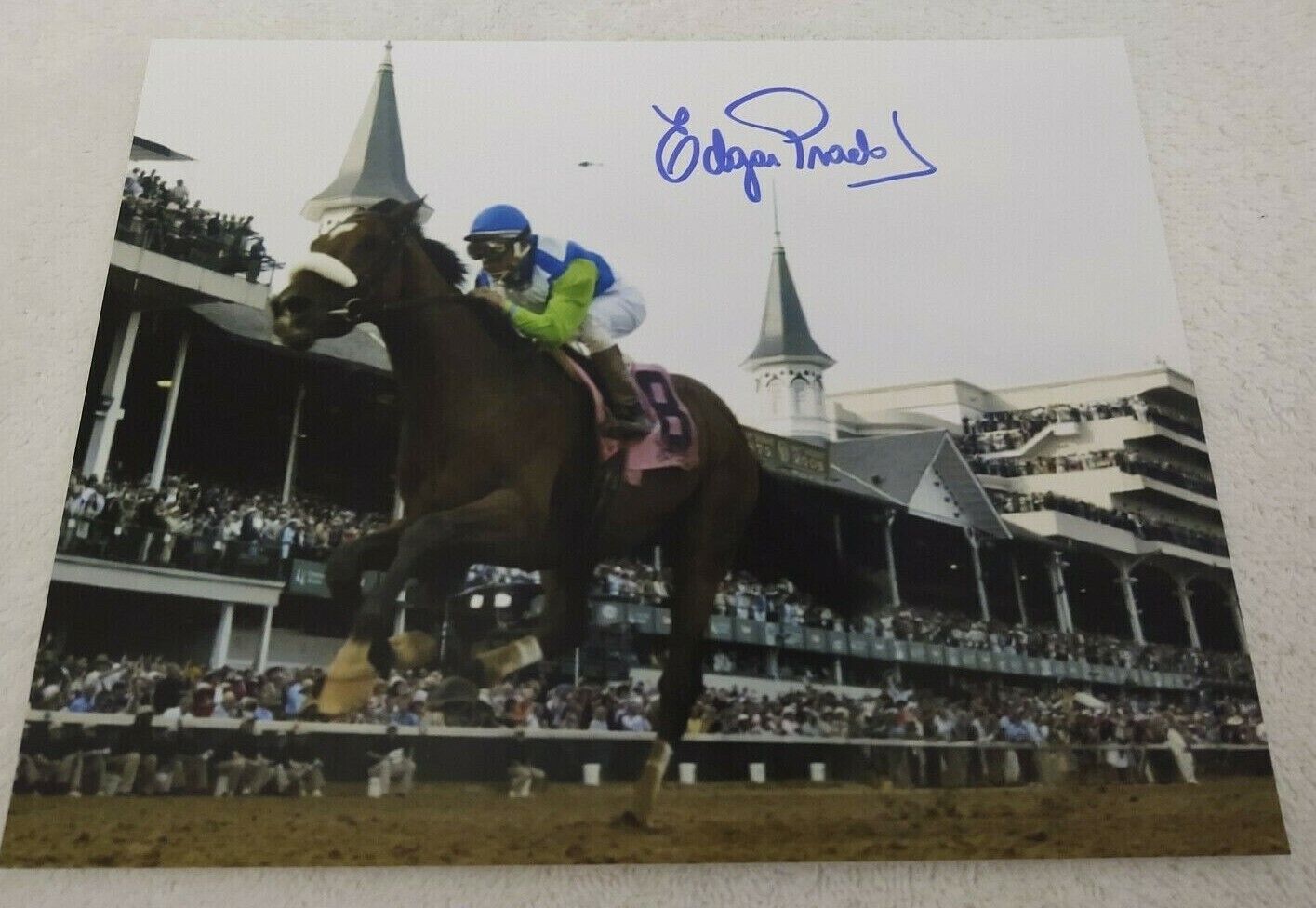 EDGAR PRADO BARBARO 2006 KENTUCKY DERBY SIGNED 8x10 HORSE RACING Photo Poster painting COA 1