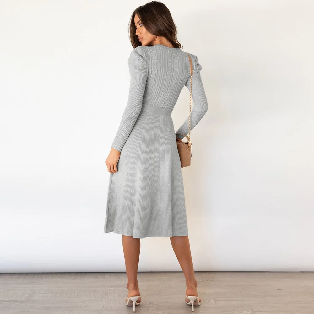 Solid Color Autumn Long Sleeve Knit Dress
