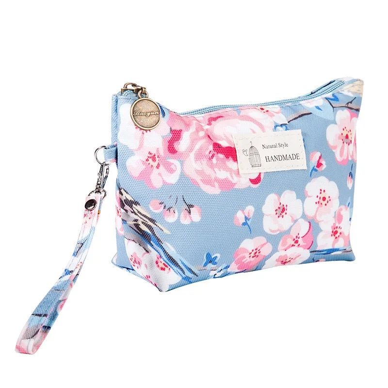 FUDEAM Polyester Rose Flower Bird Pattern Women Cosmetic Bag Toiletries Storage Organize Waterproof MakeUp Bag Portable Wash Bag