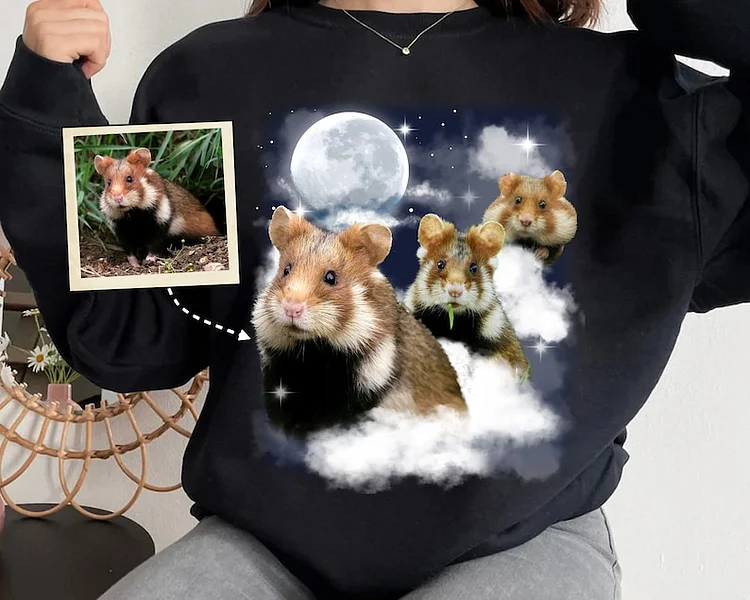Funny Hamsters With Moon Custom Your Own Photo Unisex T-shirt Sweatshirt Hoodie