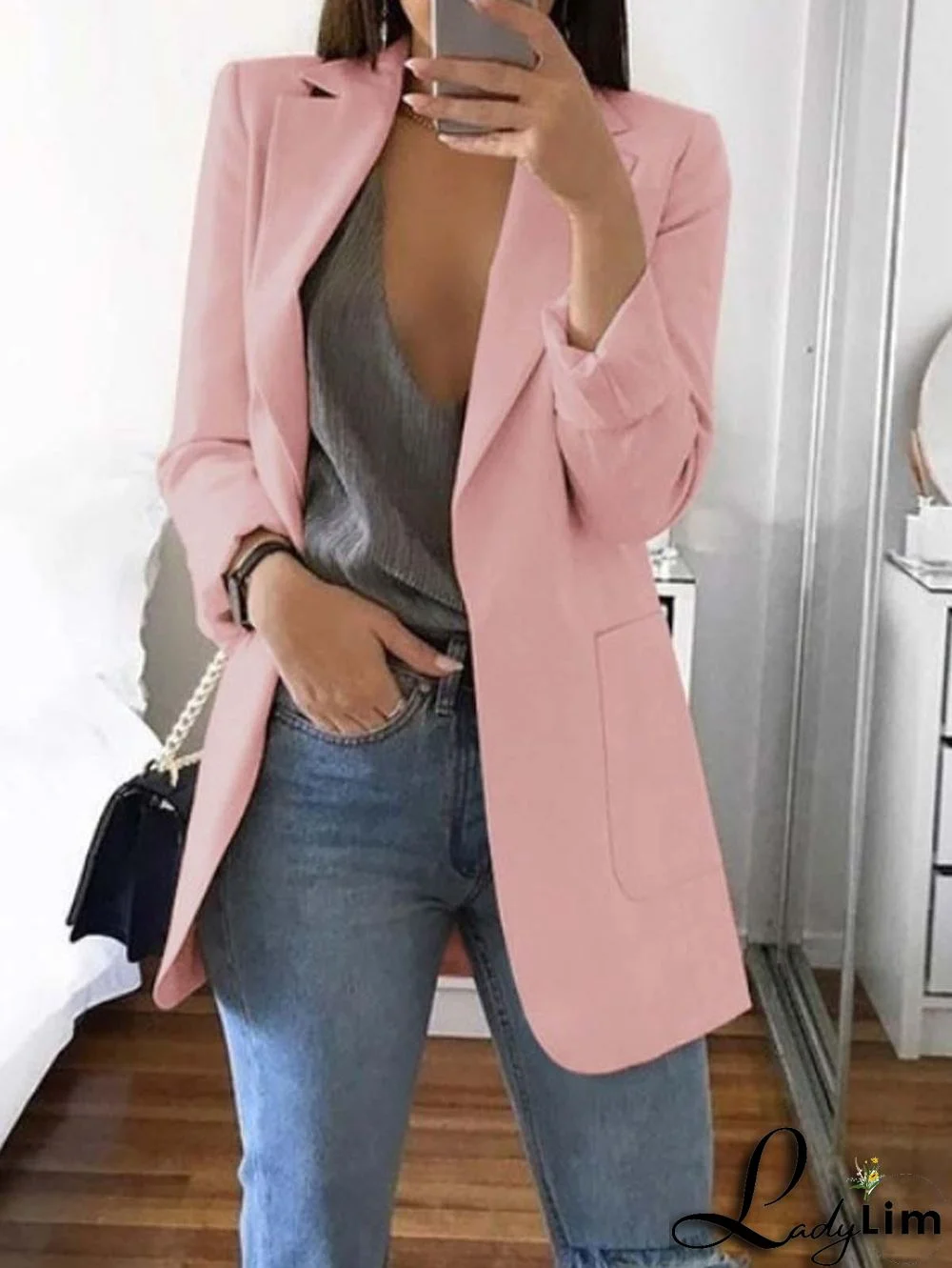 Laper Collar Double Button Pocket Side Pea Coat