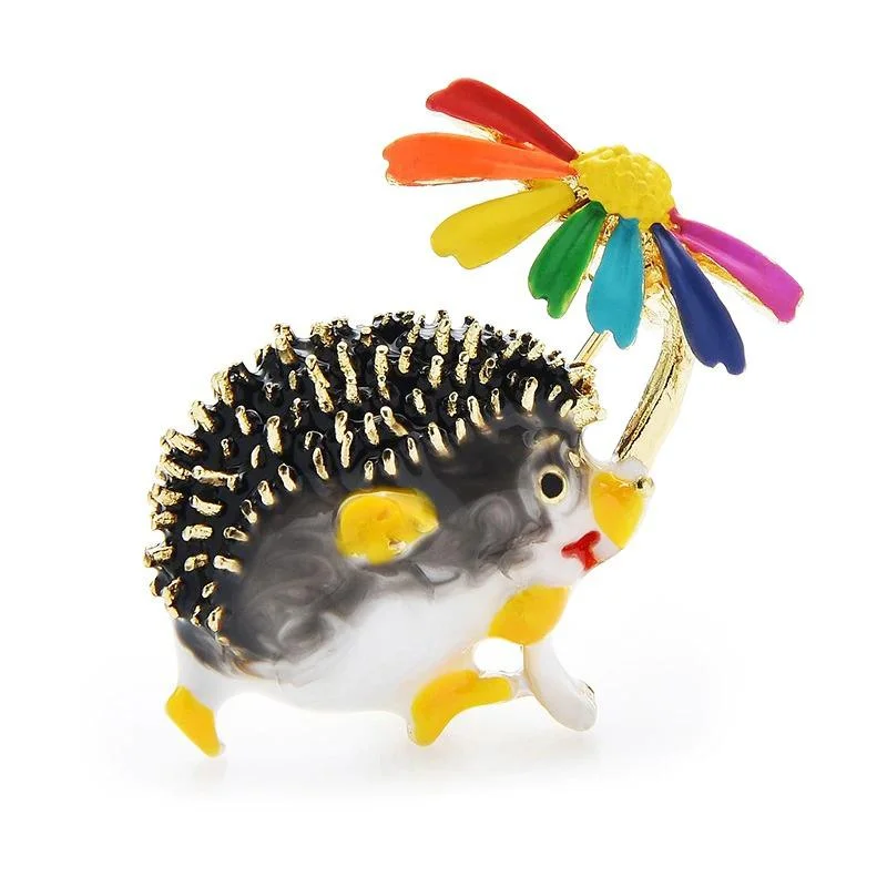 Lovely Little Hedgehog with Flower Brooch Pins