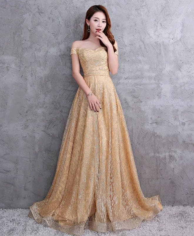 Champagne Tulle Sequins Long Prom Dress
