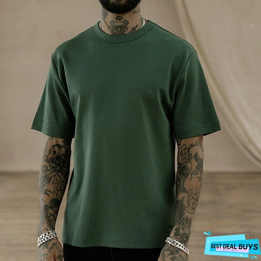 Men's 100% Cotton Acid Wash Shirt Oversized Shirt Plain Crew Neck Daily Wear Vacation Short Sleeve Clothing Apparel Fashion Sport Casual