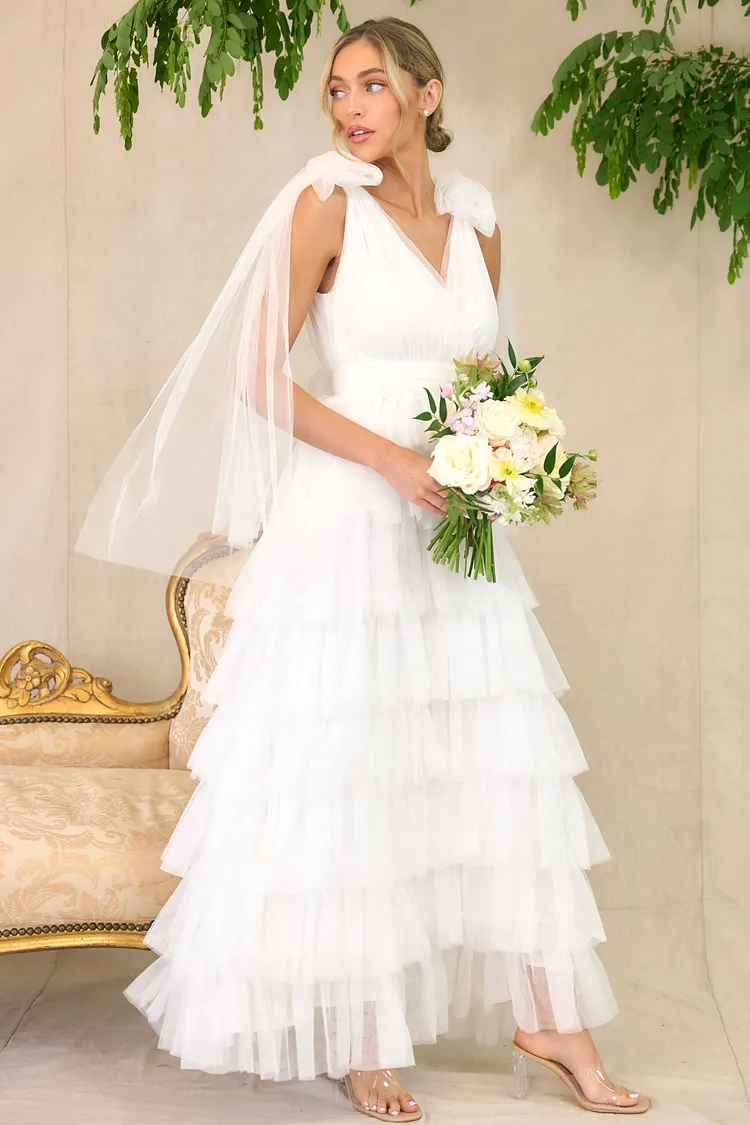 Creating Memories White Tiered Tulle Maxi Dress