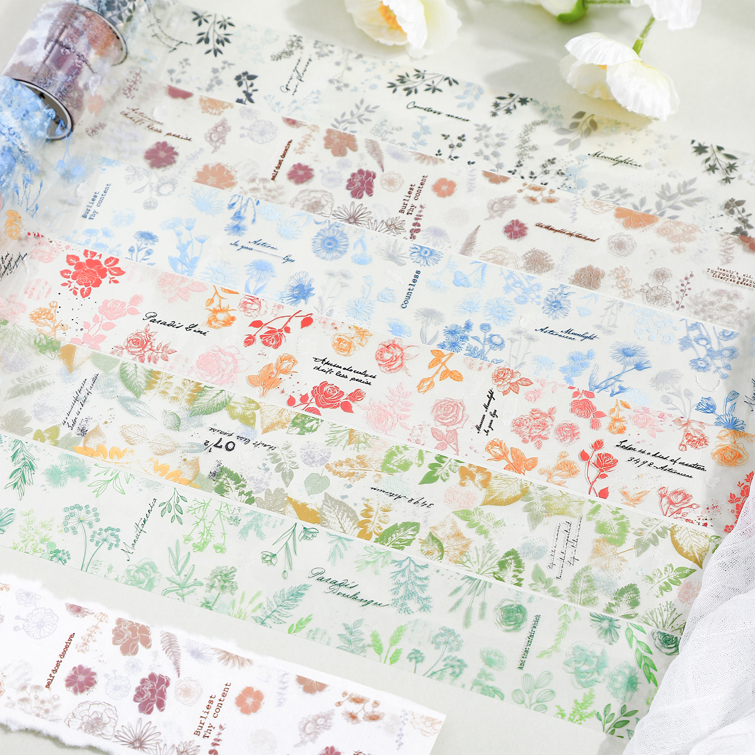 PET 테이프 - 45mm*200cm 식물 치유 시간 시리즈 빈티지 꽃 잎