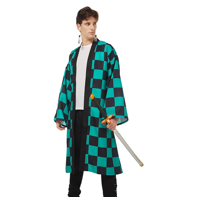 Demon Slayer Kamado Tanjirou Cosplay Costumes Halloween Carnival Suit with Earrings Belt