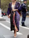 Stylish Double-Sided Printing Lapel Collar Velvet Long Cardigan Trench Coats