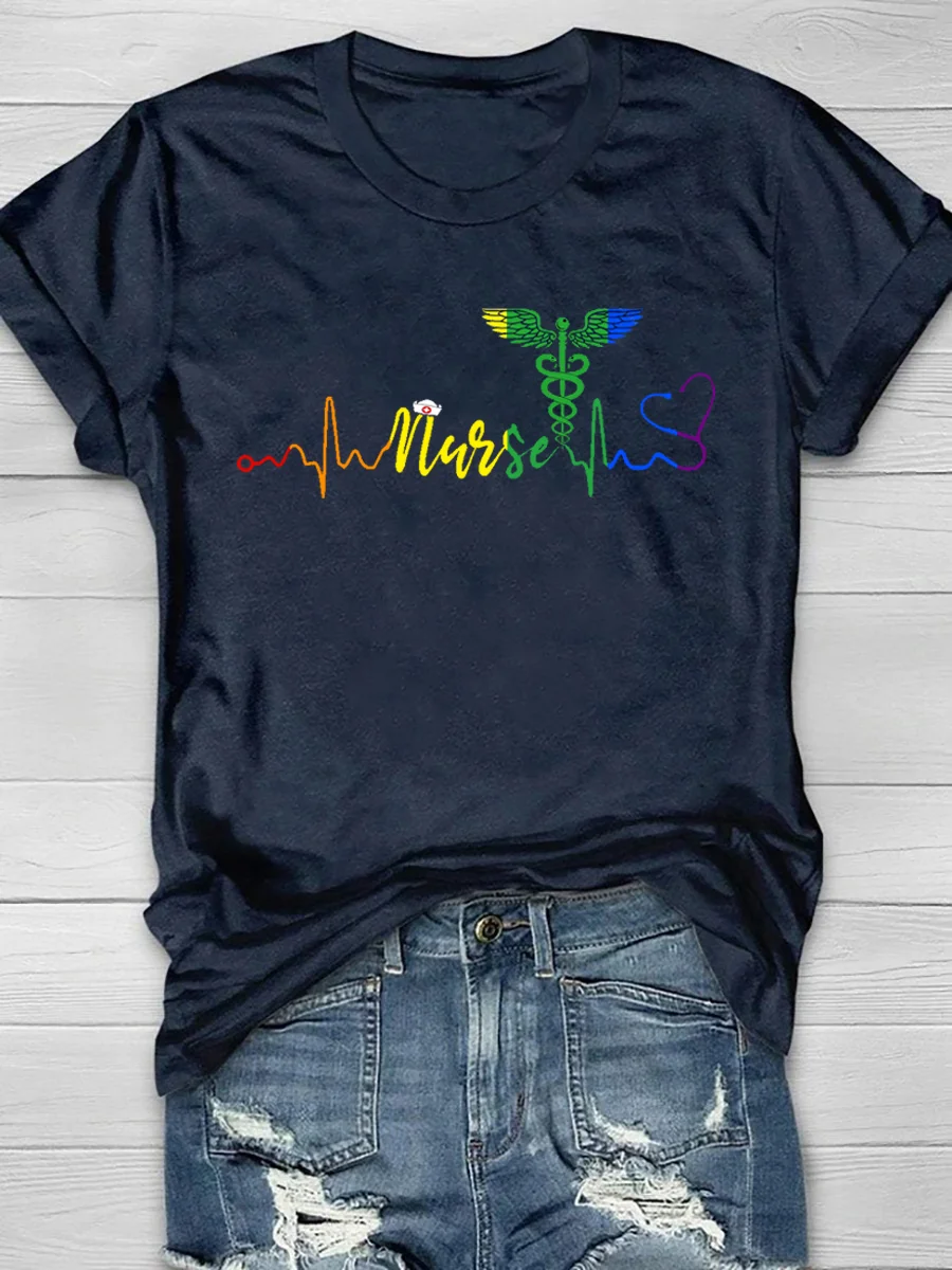 Nurse LGBT Pride Rainbow Print Short Sleeve T-Shirt