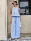 Women's Elegant Casual Sleeveless Ruffle Hem Top High-Waisted Pants Suits