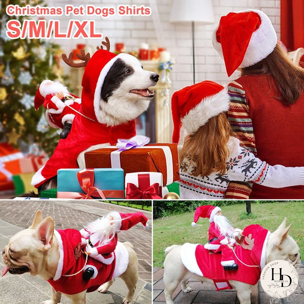 Christmas Pet Dogs Clothes Santa Dog Costumes Funny Pet Outfit Riding Holiday Party Dressing Up Clothing