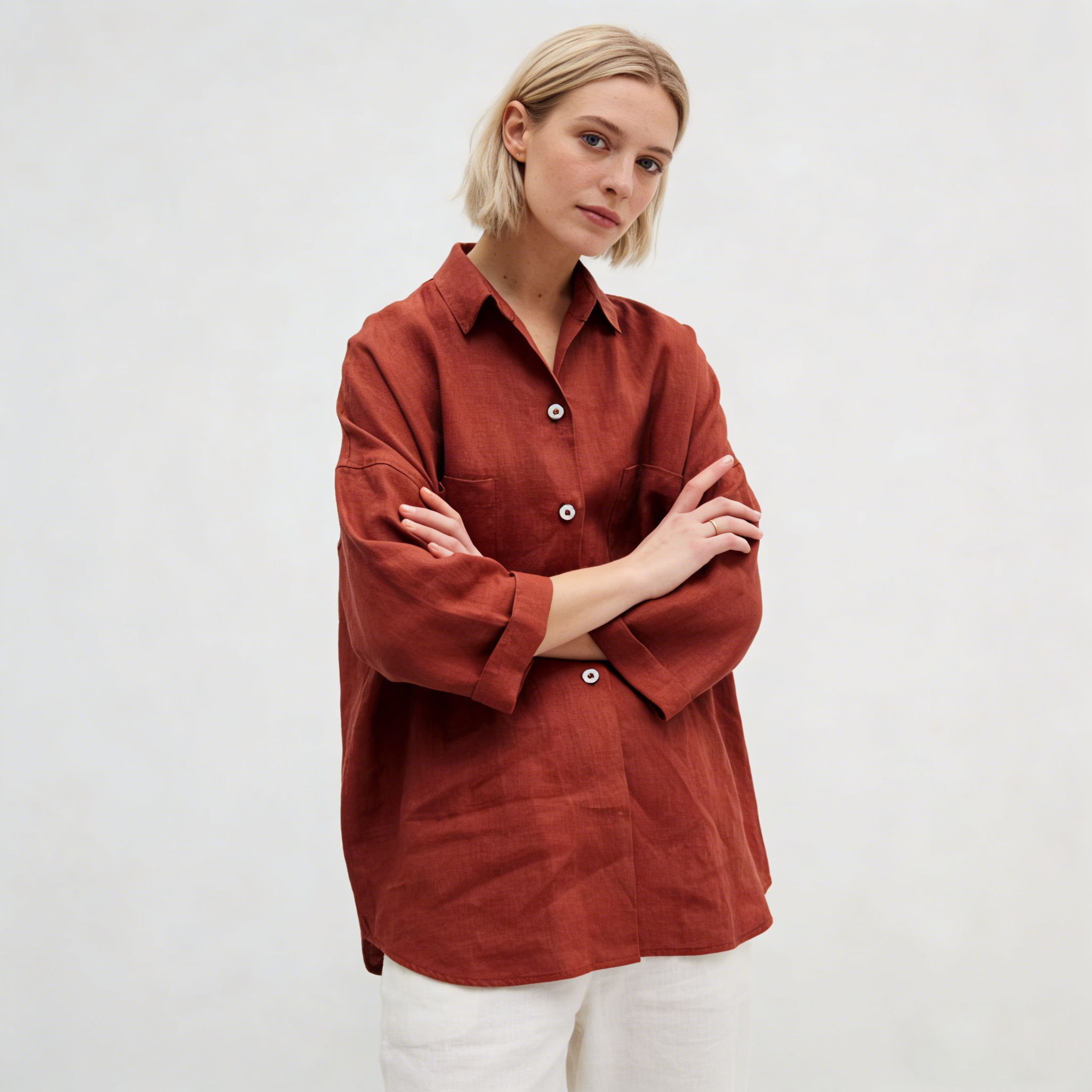 Linen Shirt Women 100% Linen Button Up Casual Top REAL SILK LIFE