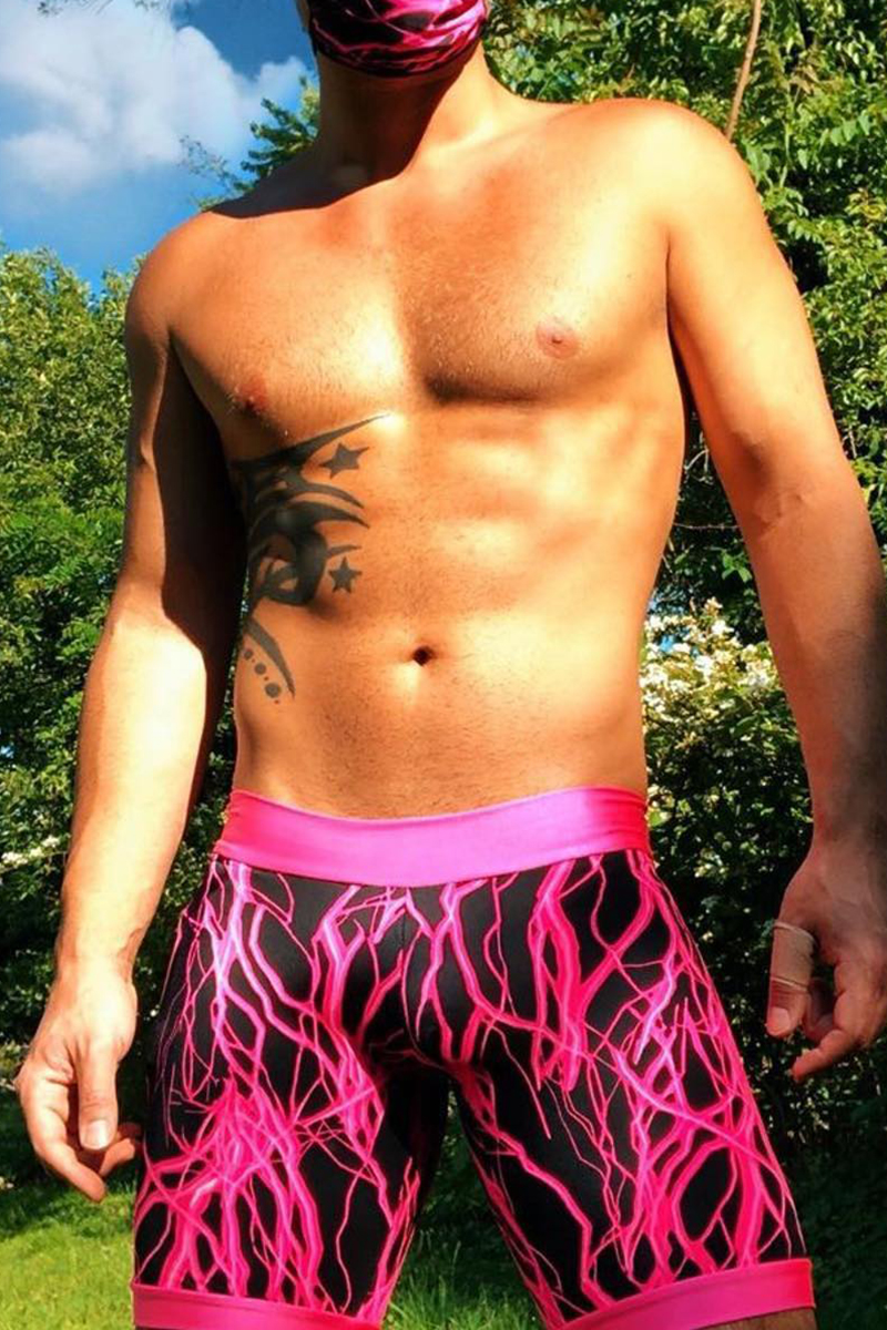 Ciciful Fluorescent Pink Lightning Print Stretchy Bodycon Cycling Festival Shorts