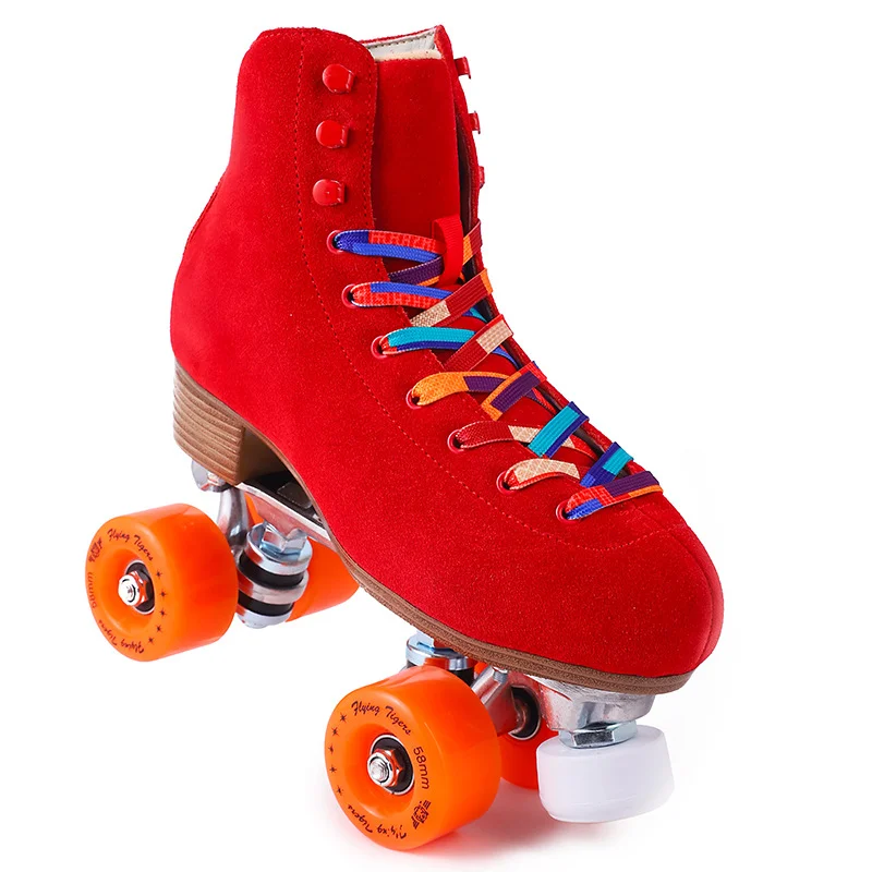 Red Suede Leather Roller Skates