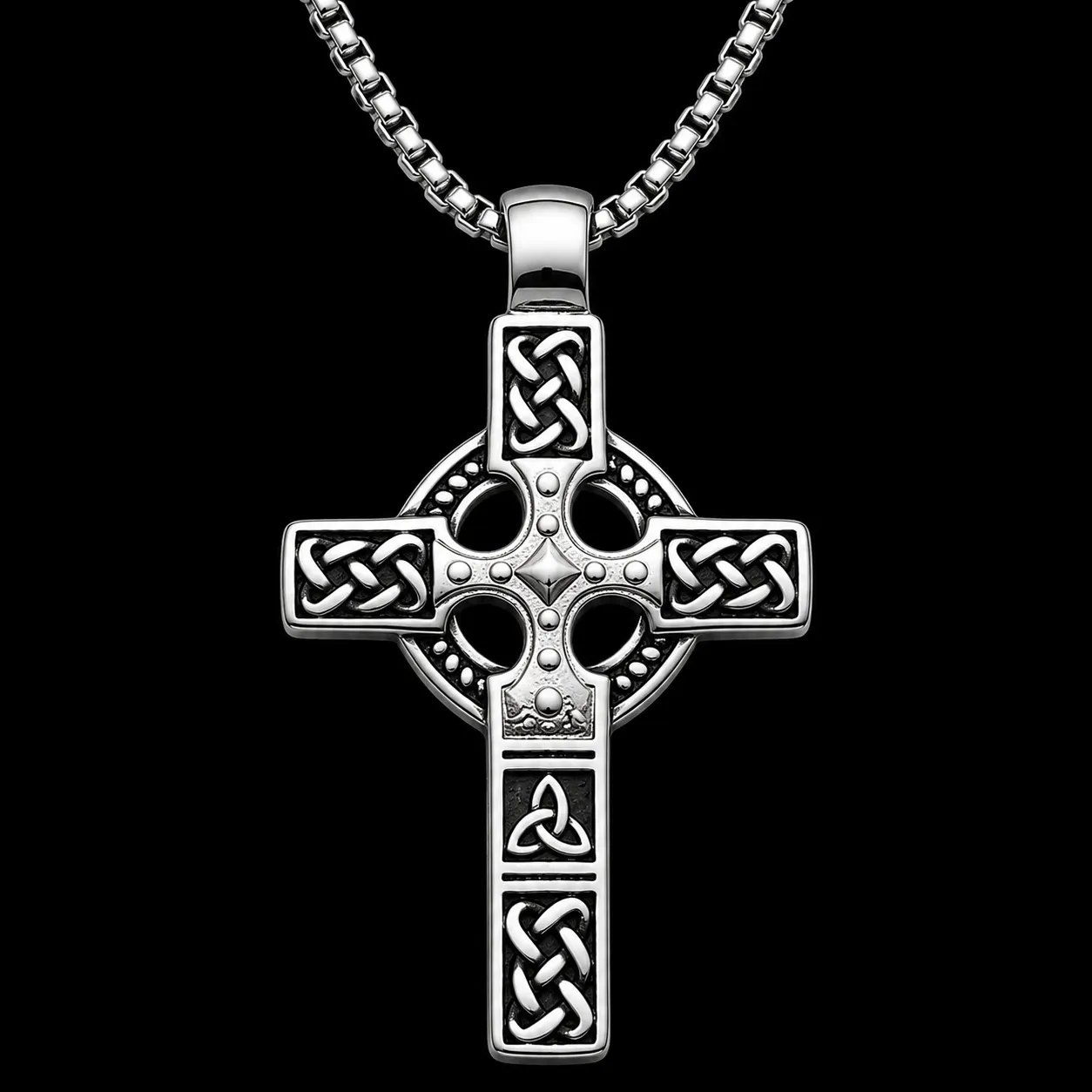 Celtic Knot Titanium Steel Cross Necklace-Comes with a 24-inch chain