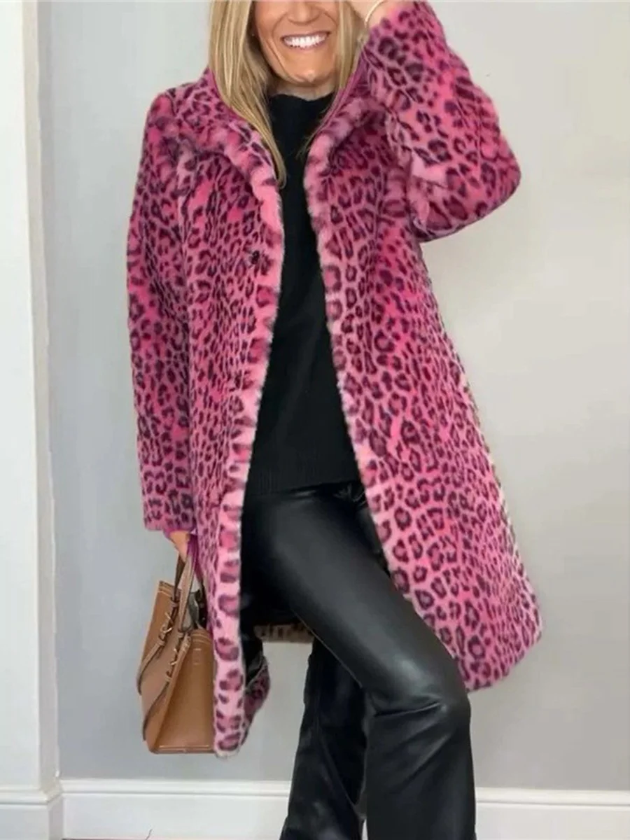 Athvotar Athvotar 2025 Fashion Leopard-Print Warm Plush Long Coat