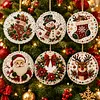 6 Pcs Christmas Wooden Ornaments DIY Pearls Diamond Painting Kit Rhinestone Art Pendants with Hemp Rope for Holiday Tree Decor