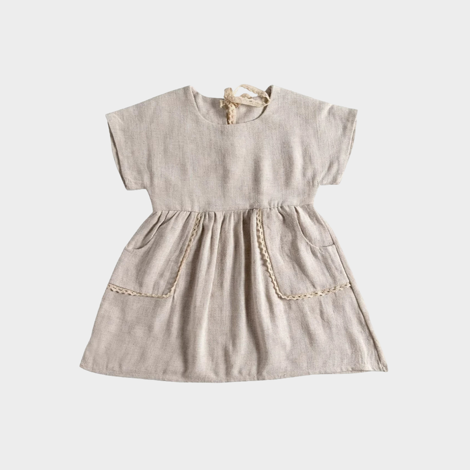Delicate Lace-Trimmed Linen Girls' Dress REAL SILK LIFE